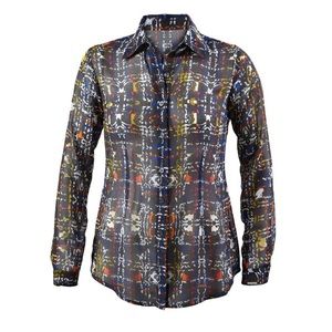 CAbi | Sheer Festival Blouse Button Down Shirt L